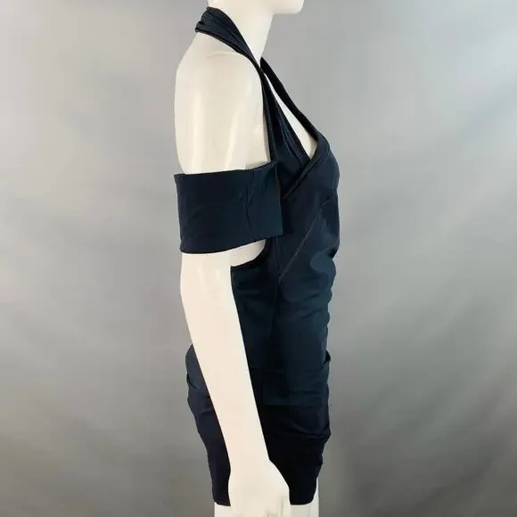 JACQUEMUS Size S Navy Polyester Blend Layered Halter Mini Dress
